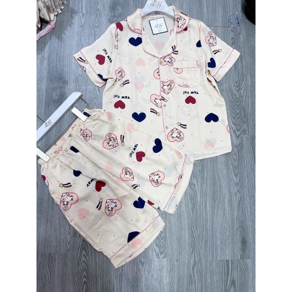 FREESHIP ĐƠN 99K_Bộ pizama lụa satin cộc quần lửng