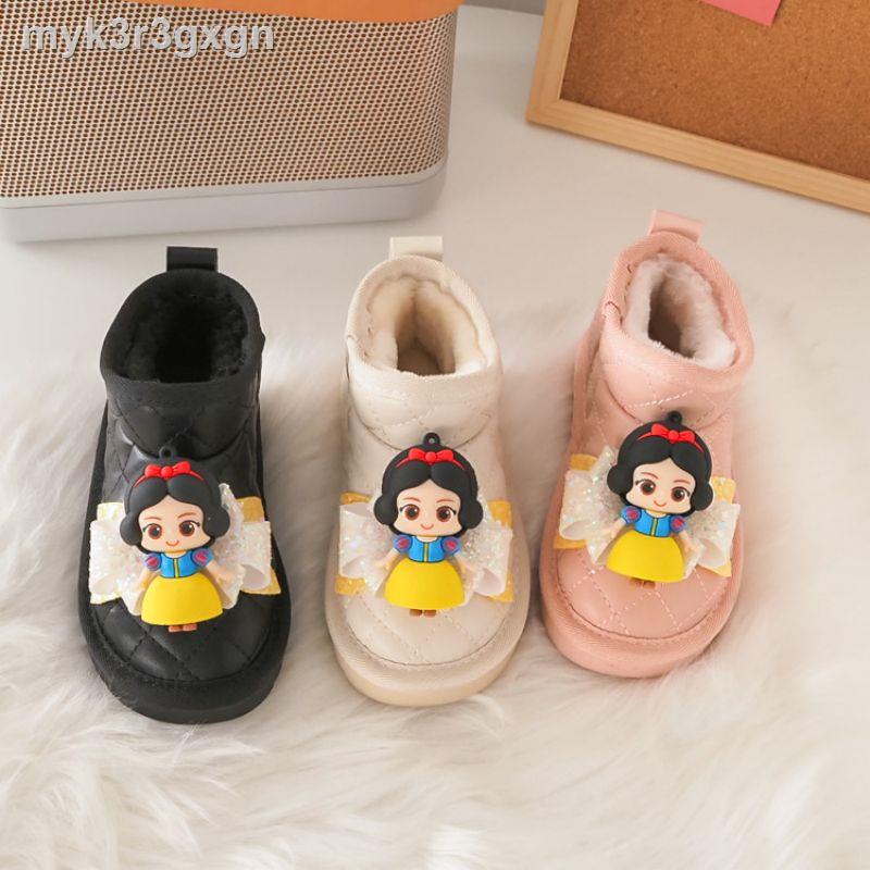 ◄Giày bông trẻ em mùa đông, đi tuyết cho bé gái, bốt chống trơn, ống giữa công chúa và ngắn nam nhung, ấm áp