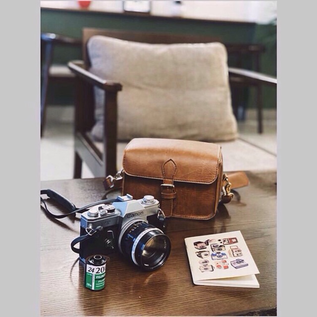 Túi máy ảnh chống sốc size s vintage màu nâu sáng và nâu cho co nhỏ gọn xinh