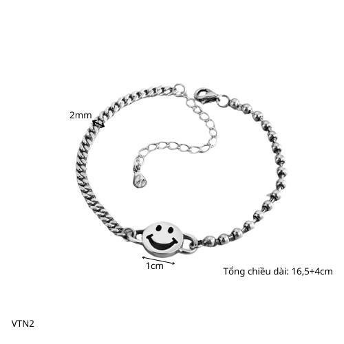 Vòng tay nam bạc lắc hình mặt cười thiết kế dây mắt xích độc đáo, unisex Smile | GEMY SILVER VTN2