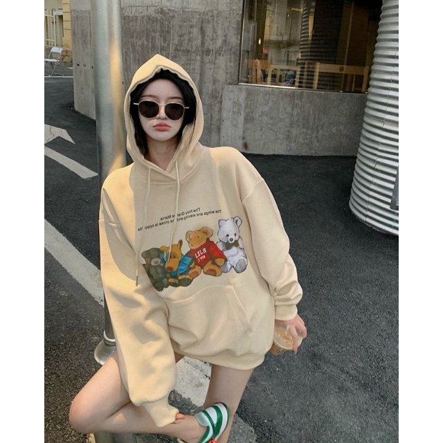 Áo hoodie nữ in gấu bông cube, mẫu áo khoác nỉ có mũ chống lạnh thời trang thu đông dành cho bé gái