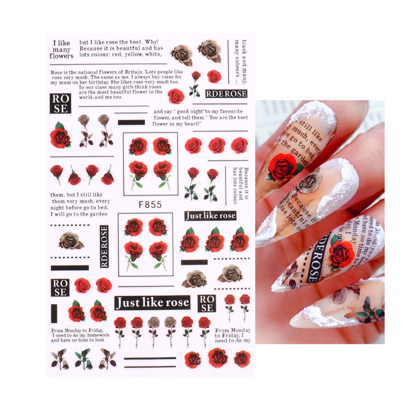 Set 6 / 10 Tấm Nhãn Dán Móng Nghệ Thuật Tự Dính Họa Tiết Hoa Mẫu Đơn Mùa Hè