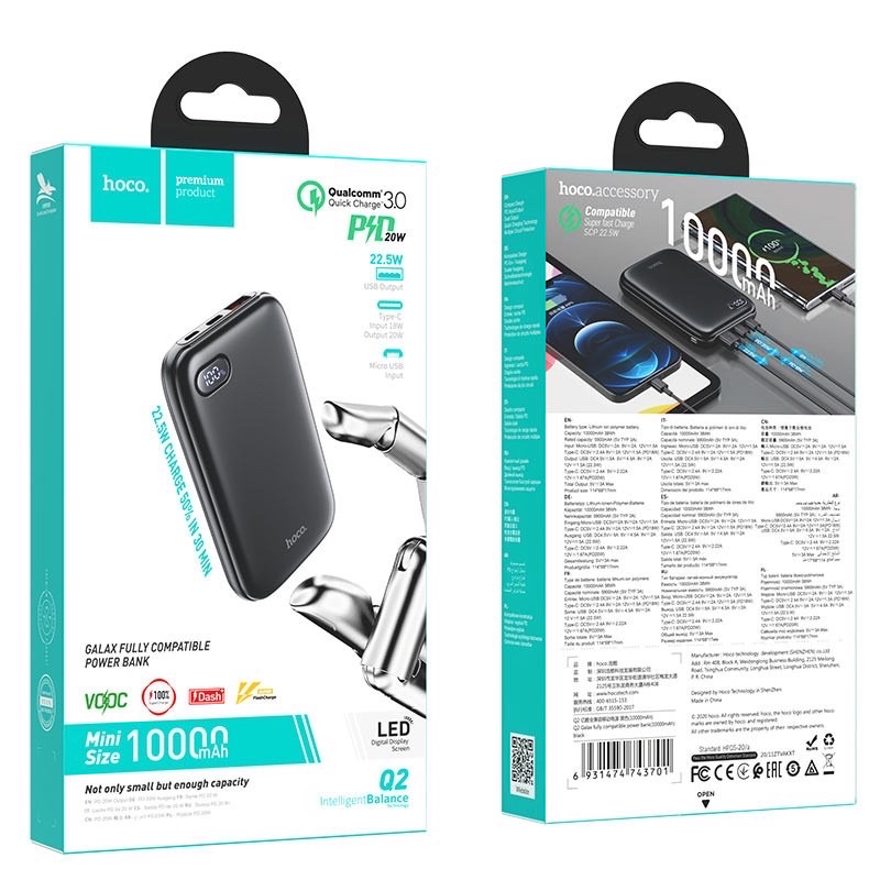 Sạc dự Phòng 20000mAh,sạc nhanh PD 20W,QC3.0-VOOC PIN DỰ PHÒNG HOCO Q2A cho IPhone12 Promax-NHỎ GỌN-Chính Hãng-FREESHIP