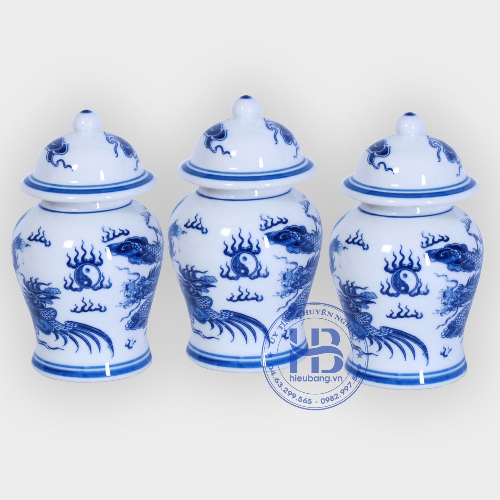 Chóe đựng muối, gạo, nước thờ cúng men lam bát tràng