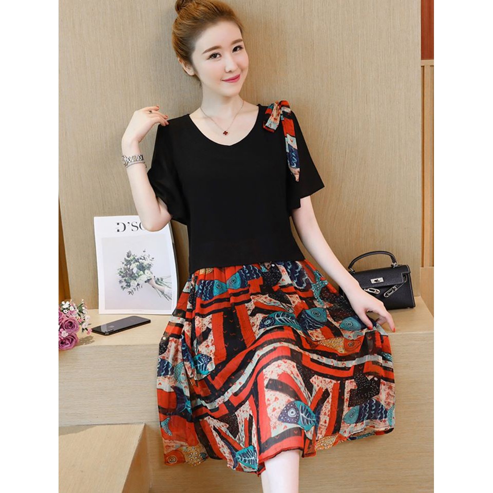 Đầm suông voan vai đính nơ trẻ trung Va20