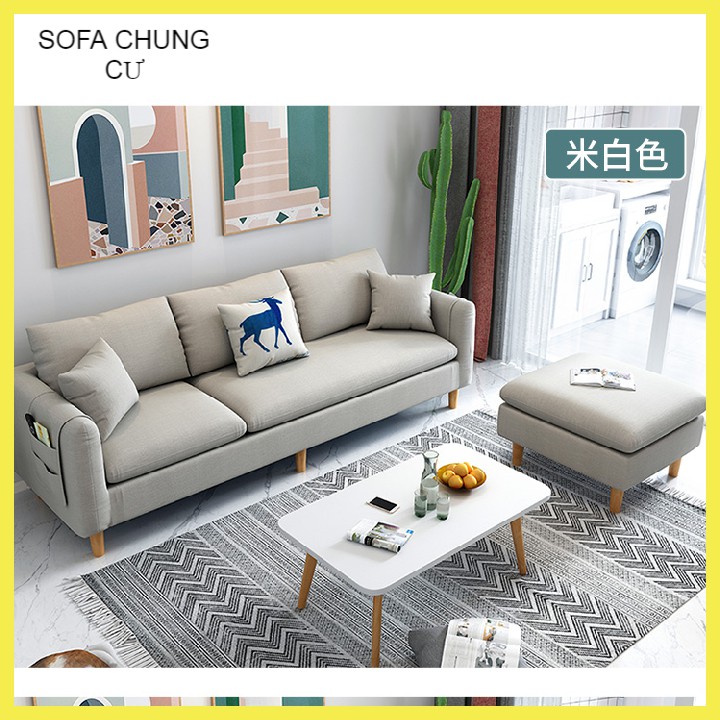 Bộ Sofa Phòng Khách Chung Cư, Nhà Ở Kèm Đôn Ghế, Nội Thất Gia Đình