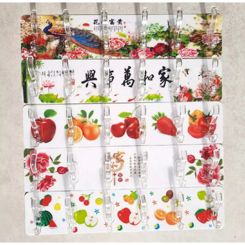 [FREESHIP] Thanh treo dán tường 6 móc họa tiết 3D siêu chắc chắn