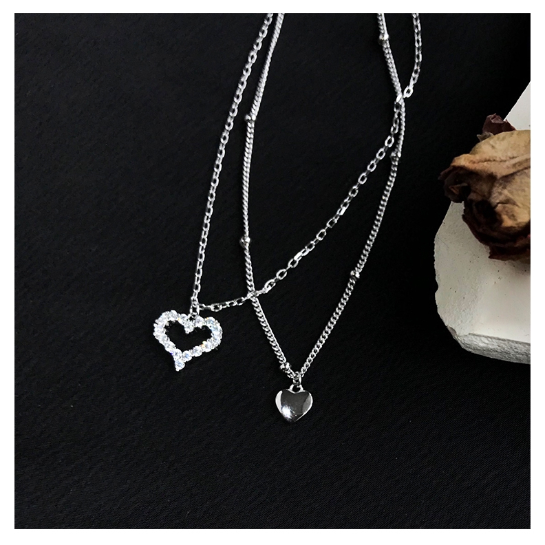 Lắc đeo chân bằng bạc 925 mặt hình trái tim hai lớp đính pha lê nhân tạo thời trang cho nữ