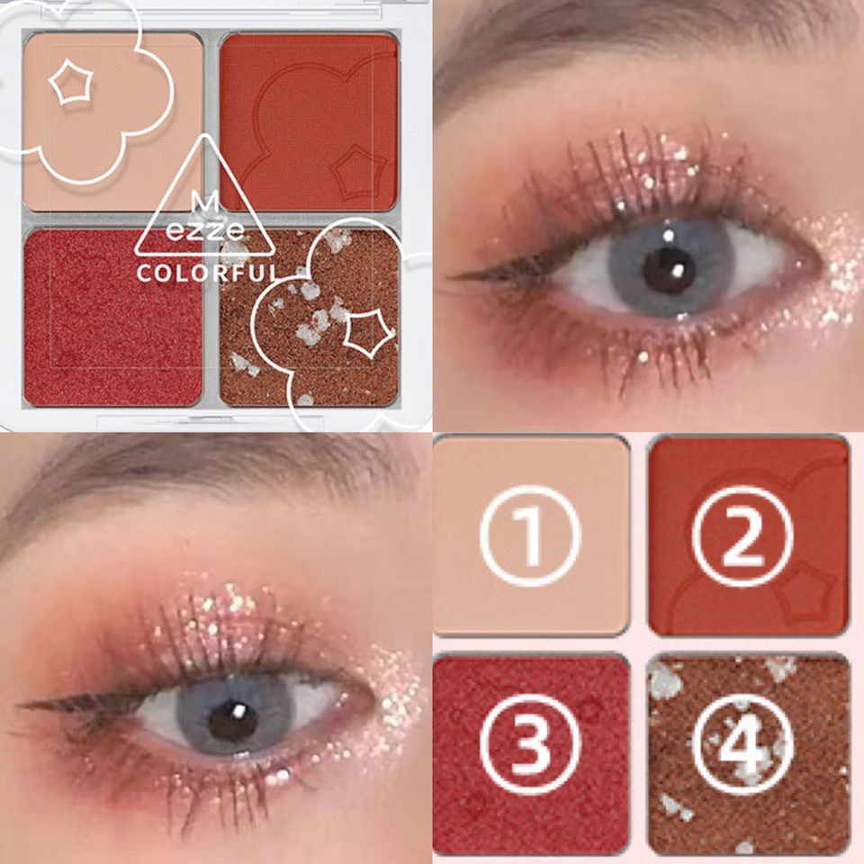 Bảng phấn mắt MEZZE bốn màu chất lì ánh ngọc trai chống thấm nước không phai màu nhỏ gọn | BigBuy360 - bigbuy360.vn