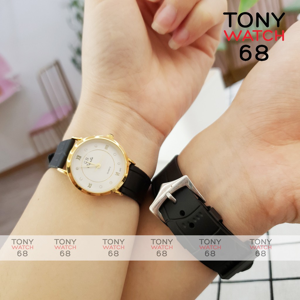 Cặp đồng hồ đôi nam nữ QB viền mạ vàng dây cao su siêu bền chính hãng Tony Watch 68