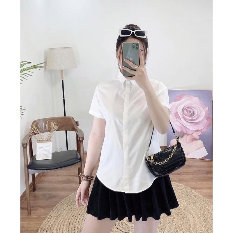 ao sơ mi trắng cộc tay chất thô lụa