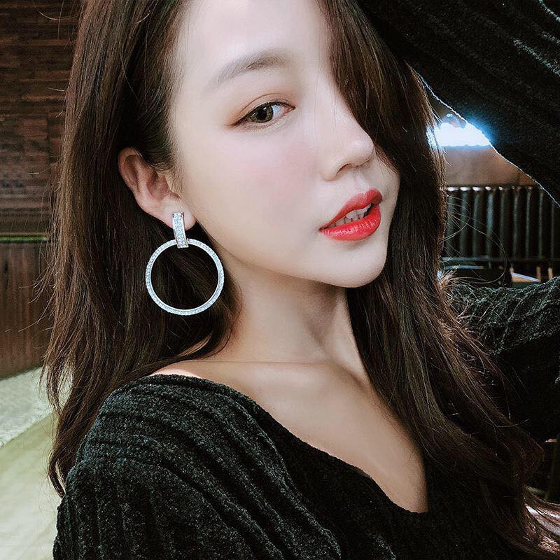 Bông tai đá tròn bạc 925