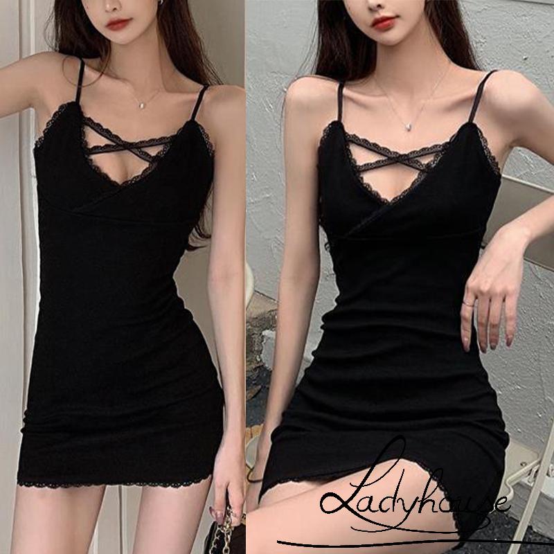 Đầm Mini Không Tay Cổ Chữ V Màu Trơn Thời Trang Mùa Hè Cho Nữ