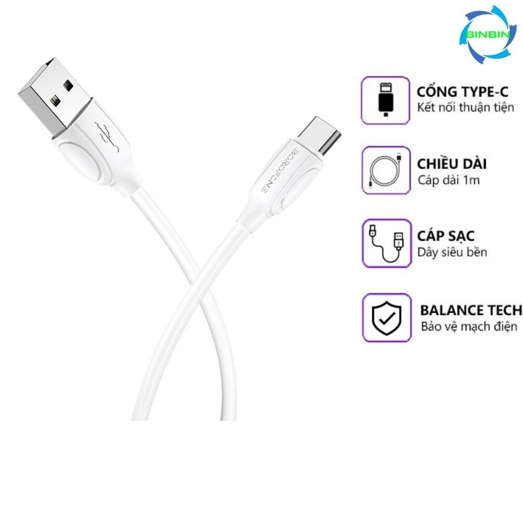 Dây sạc type c, Cáp sạc type c Borofone BX51 sạc nhanh 3A  cho điện thoại androi, samsung, oppo, xiaomi..