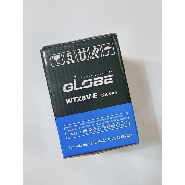 Bình ắc quy GLOBE WTZ6V-E 12V6Ah, bình điện xe máy sử dụng xe tay ga đời mới