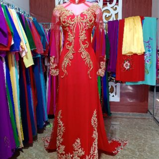 Bộ áo dài cô dâu kèm mấn