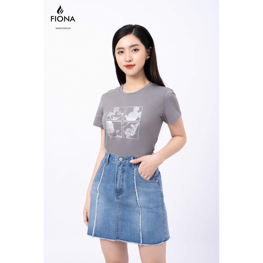 Áo thun nữ, cổ tròn dáng suông in nhũ họa tiết Mickey - F521166 [FIONA]