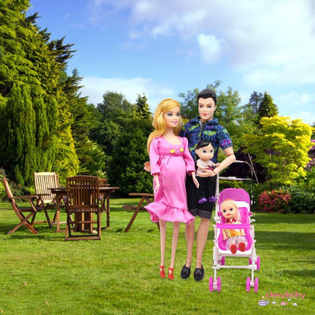 Set 5 búp bê mang thai mẹ và con trai + 2 xe đẩy em bé