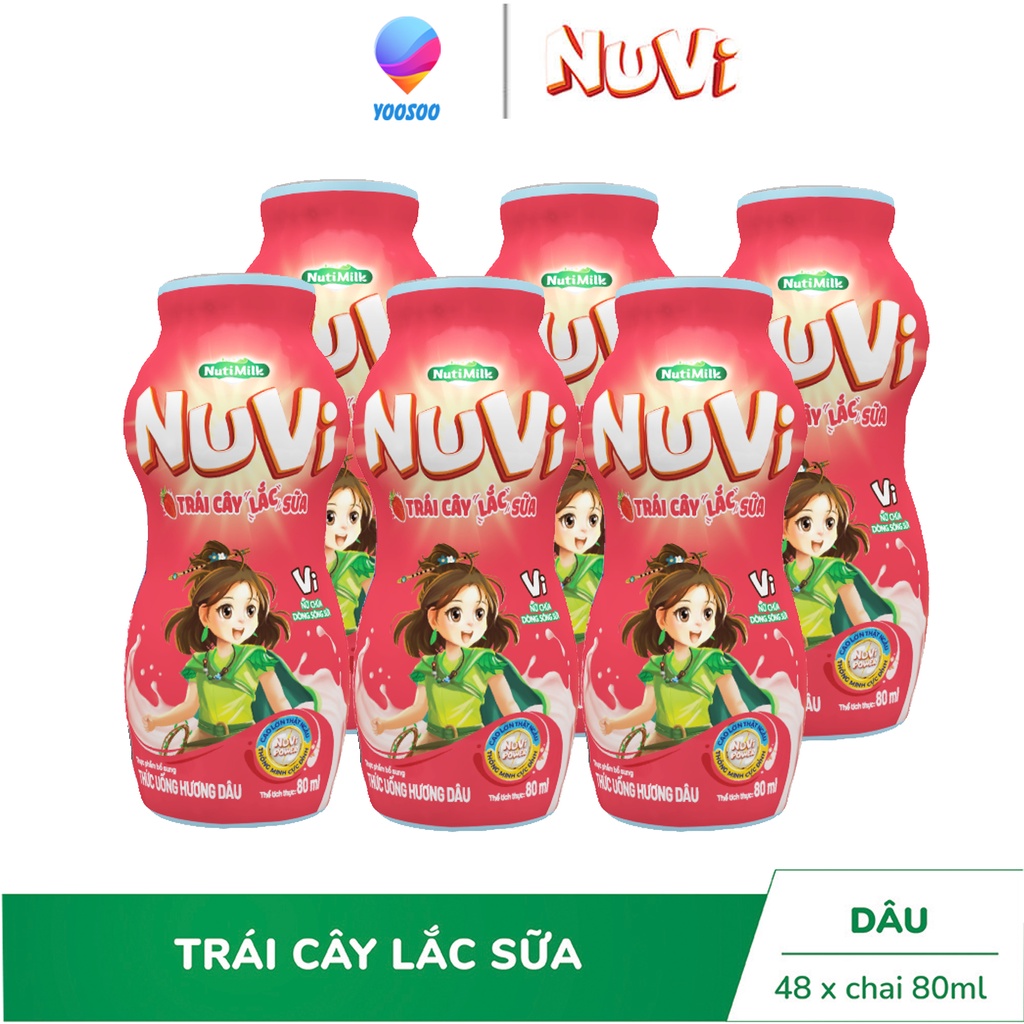 Combo 06 Chai NuVi NuVi Thức Uống Hương Dâu Trái Cây Lắc Sữa chai 80ml - Thương Hiệu NUTIFOOD - YOOSOO MALL