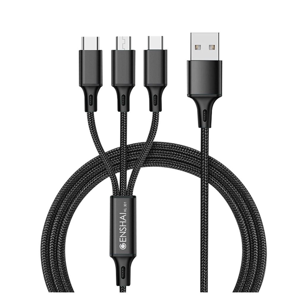 Dây cáp sạc 3 trong 1 USB/USB-C/LIGHTNING GENSHAI KL-301 hàng chính hãng