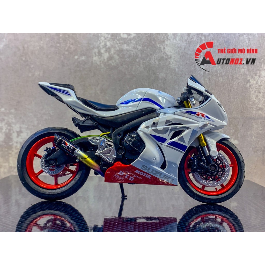 MÔ HÌNH XE ĐỘ SUZUKI GSX-R1000 TRẮNG ĐỘ MÂM - ĐỘ PÔ KIM LOẠI AR BLUE 1:12 AUTONO1 D110