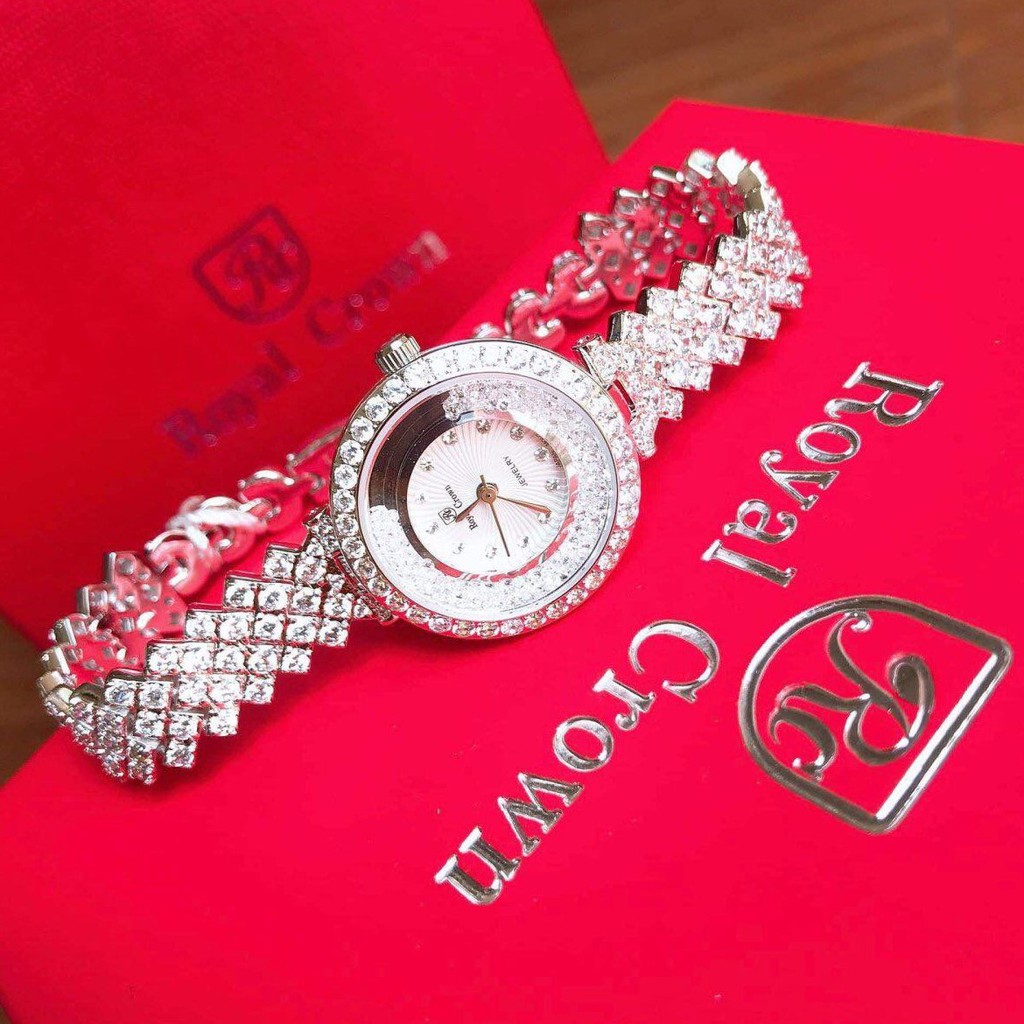 Đồng Hồ Nữ Royal Crown 2606 Bạc Phiên Bản Đá Chảy 28mm