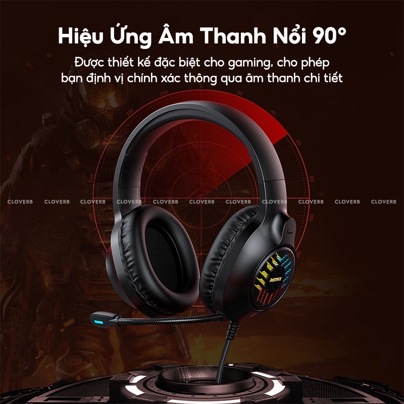 Tai Nghe Chụp Tai Gaming Headphone Remax Âm Thanh 7.1 Đèn Led Rgb Kèm Jack 3.5 Có Mic Đàm Thoại Cho Máy Tính Laptop