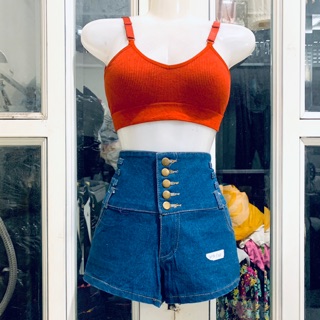 Short jean nữ lưng cao cài nút