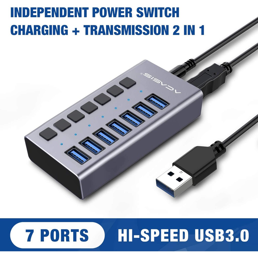 Bộ Chia 7 Cổng USB 3.0 ACASIS 12V / 2A Cho Laptop / PC / Máy Tính