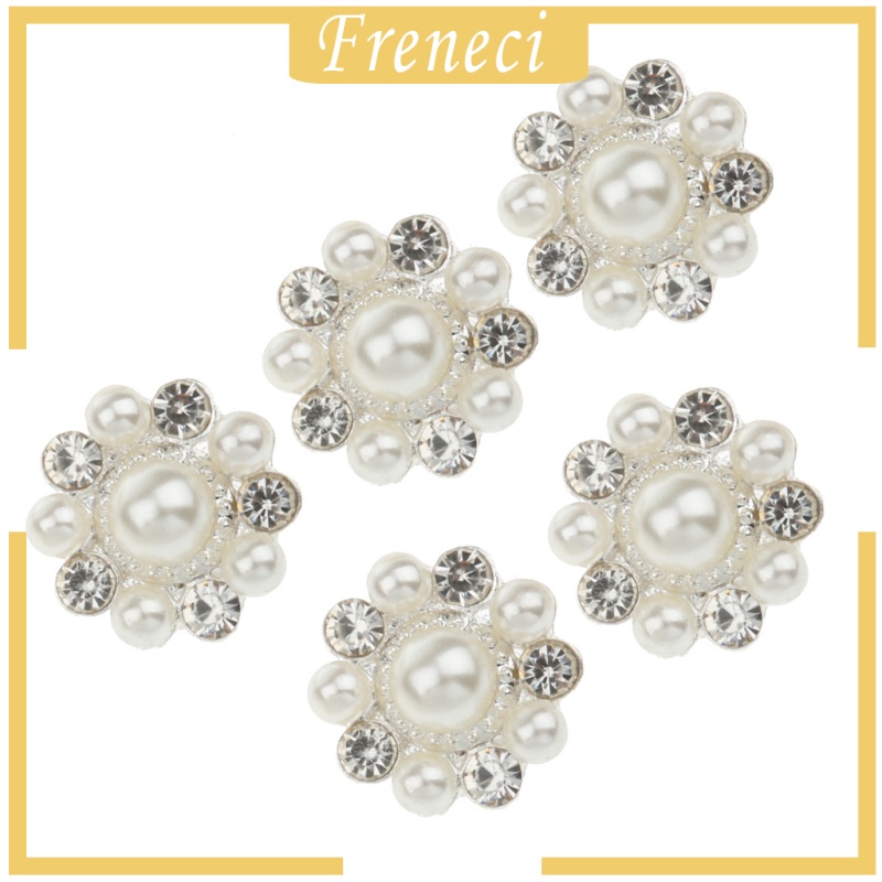Set 5 Nút Bạc Hình Hoa Đính Ngọc Trai Giả 21mm Làm Đồ Thủ Công DIY