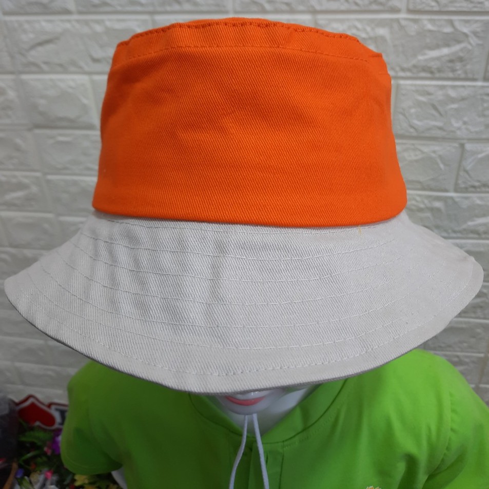Mũ Nón Tai Bèo Đồng Phục Trẻ Em Màu Cam Vành Kem Có Dây Đeo