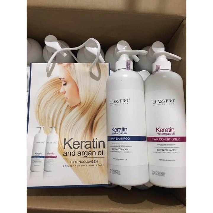 Cặp Dầu Gội Xả Class Pro Keratin Chuyên Phục Hồi Mềm Mượt 800ml x 2