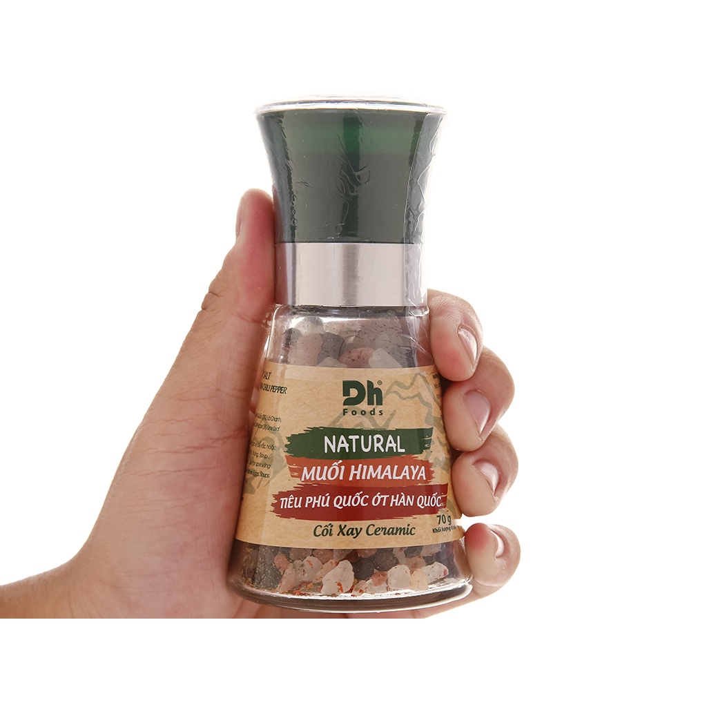 (HẢO HẠNG) NATURAL Muối Himalaya Tiêu Phú Quốc Ớt Hàn Quốc - Nắp cối xay Ceramic 70gr Dh Foods