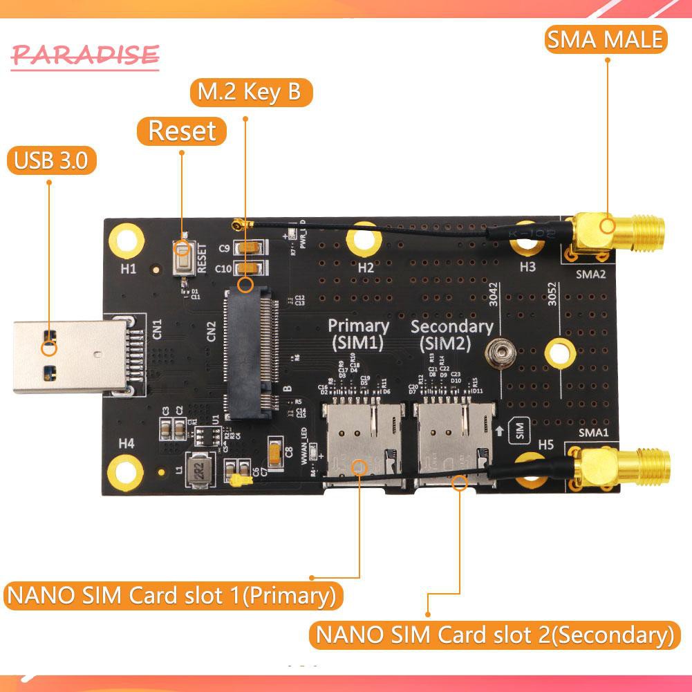 Bộ Chuyển Đổi 1 Ngff M2 Key B Sang Usb 3.0 Với Thẻ Sim Nano + 2 Ăng Ten