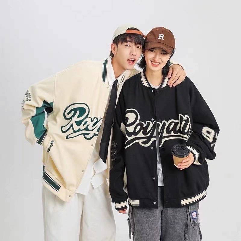 Áo khoác bomber unisex chất vải da lộn hai lớp cao cấp in chữ ROYALTY
