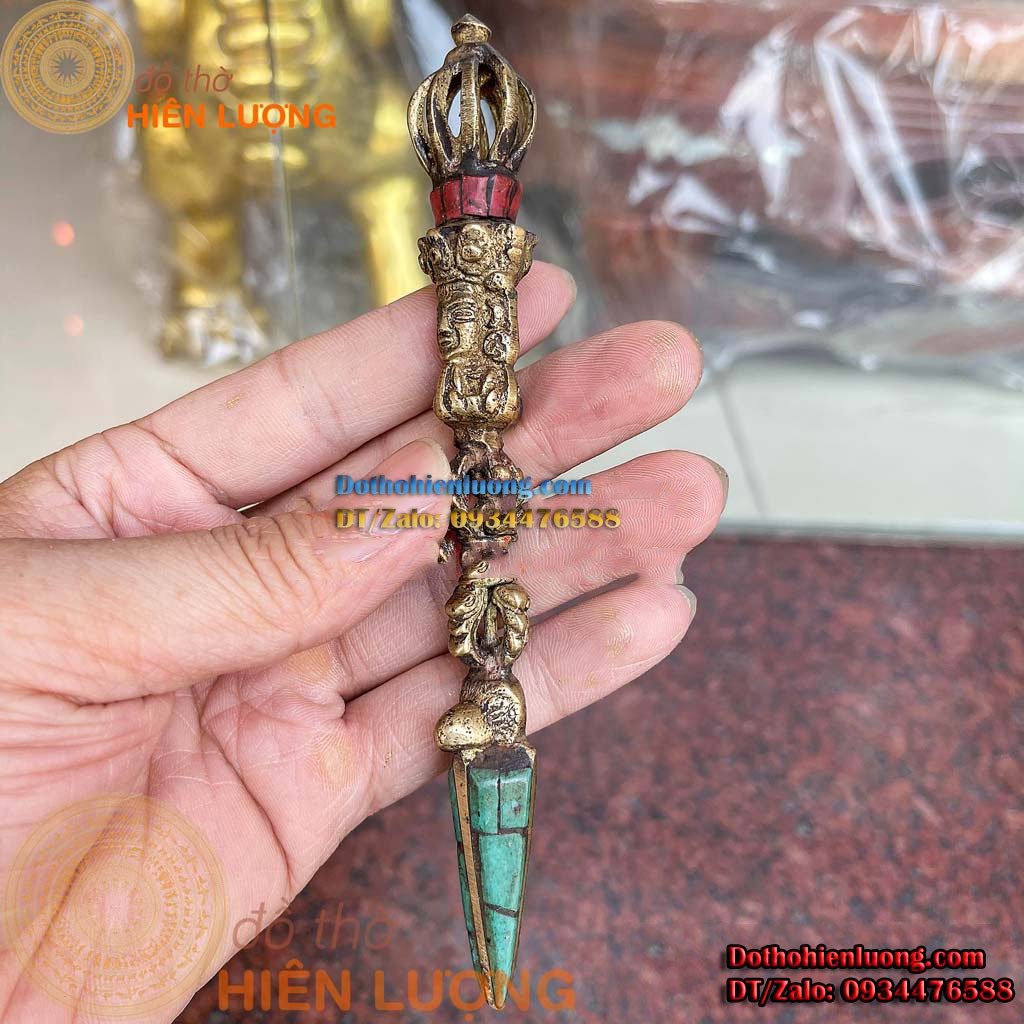 Bộ Pháp Khí Mật Tông Cỡ Nhỏ Bằng Đồng Gồm 04 Món: Rìu Kim Cương, Dao Phurba, Chày Kim Cang, Rìu Yết Ma