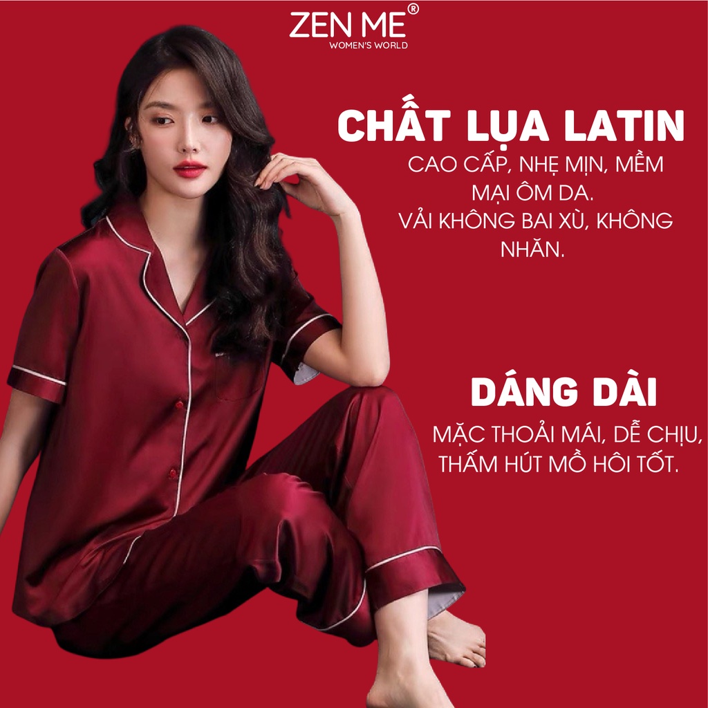 Bộ đồ ngủ lụa cộc tay Zen Me phong cách pijama nữ lụa Latin cao cấp PJD0322