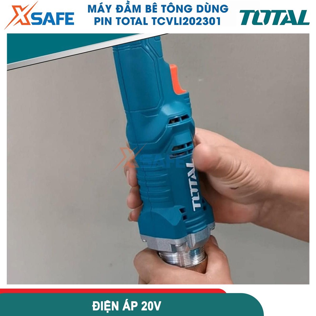 Máy đầm bê tông dùng pin Lithium-ion 20V TOTAL TCVLI202301, kích thước dây đàm Φ35x120mm, tốc độ không tải 2300 vòng/ph