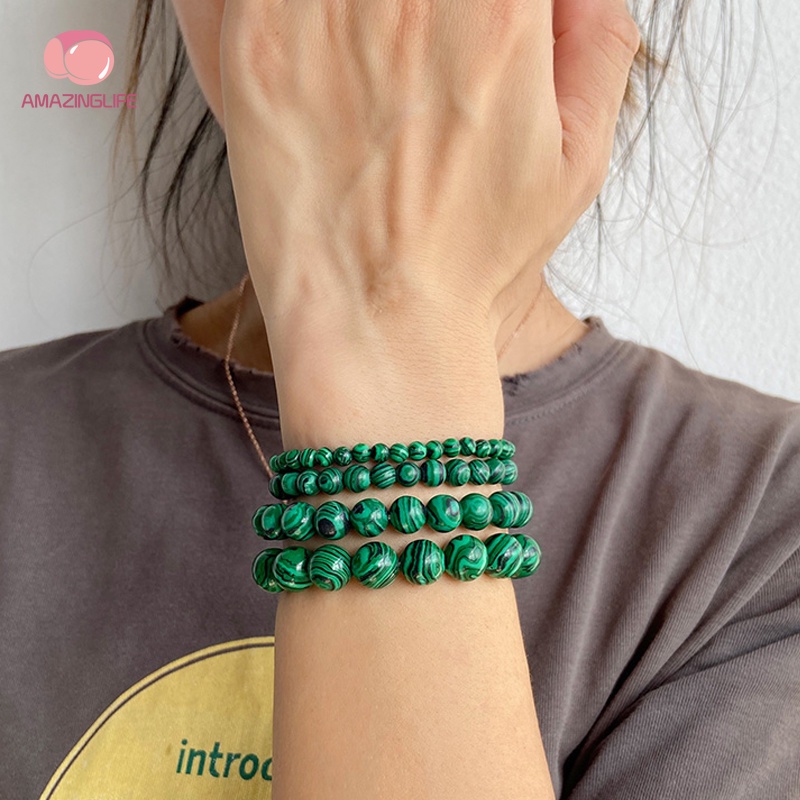 Vòng Tay Hạt Malachite 6 / 8 / 10mm Có Thể Điều Chỉnh Dành Cho Nam Và Nữ