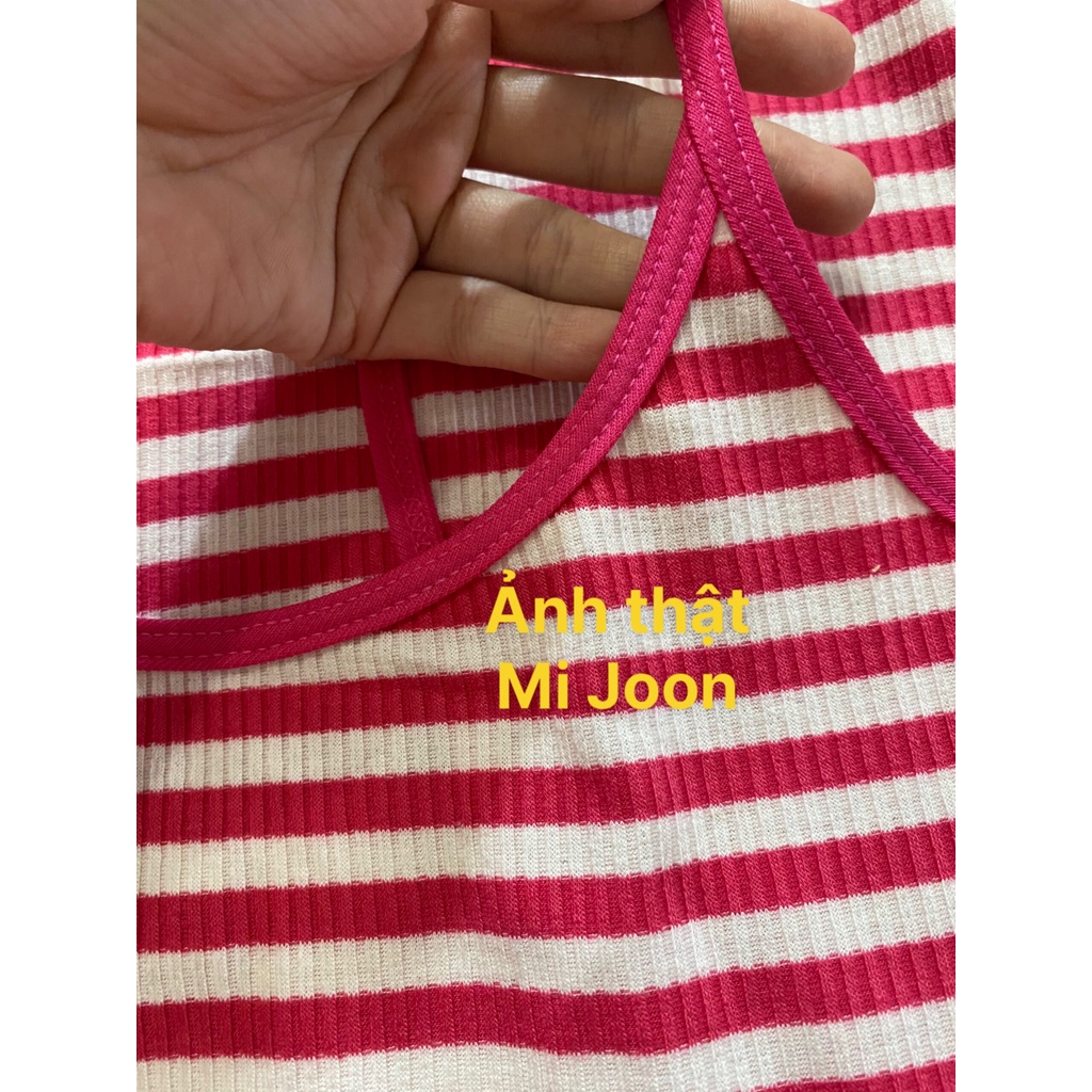 [ MI JOON ] đầm váy body nữ 2 dây chéo lưng chất sọc gân dày dặn co giãn thoải mái D234 | BigBuy360 - bigbuy360.vn