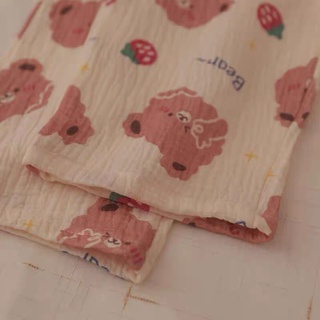 Set pyjama chất muslin hình gấu dâu cute
