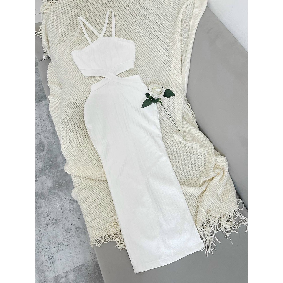Đầm yêm chéo cổ maxi ôm body khoét 2 bên eo cực sexy , chất thun gân mềm mịn dày dặn