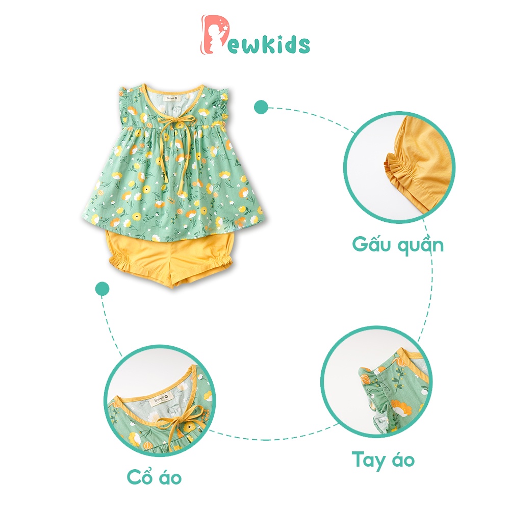 Bộ cộc tay cho bé gái Dewkids dáng áo babydoll phối tay bèo đáng yêu