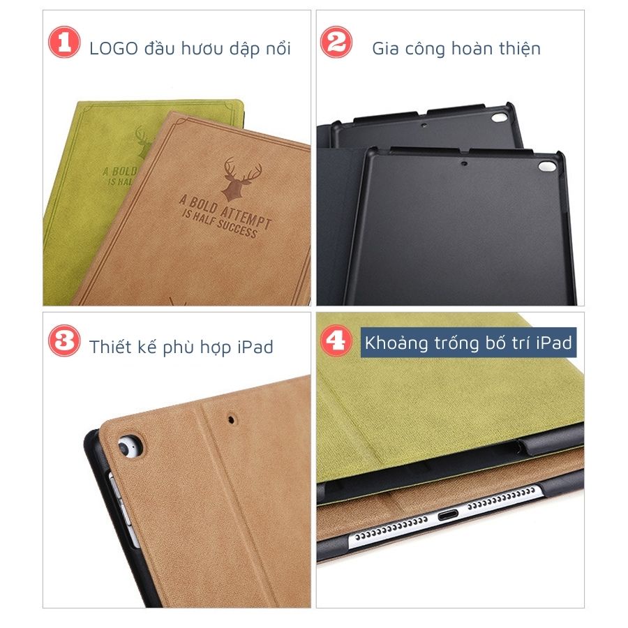 Ốp iPad, Bao Da iPad Logo Đầu Hươu - 5 Màu Cực Chất