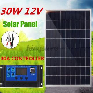 Bộ Sạc Pin Năng Lượng Mặt Trời 12v 30w + Bộ Điều Khiển 40a Cho Xe Hơi / Tàu Thuyền