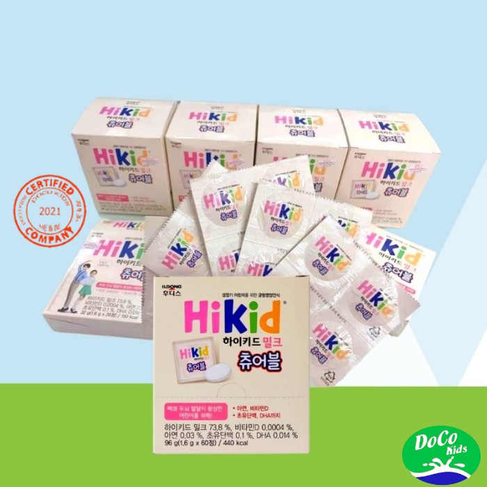 Kẹo Sữa Hikid Milk dạng viên ngậm, Bổ sung Canxi, khoáng chất, Vitamin, giúp tăng chiều cao cho bé từ 3 tuổi, Hộp 60v