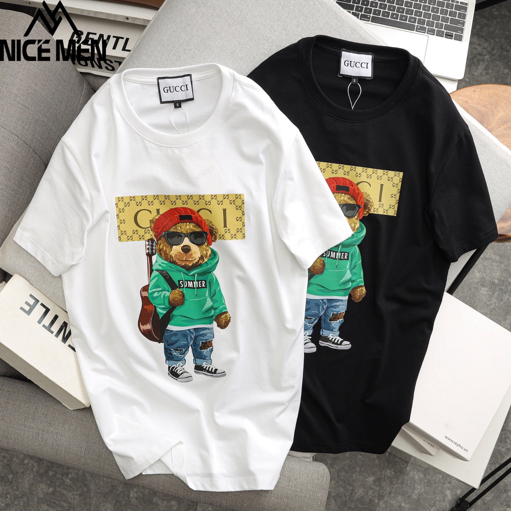 Áo Thun Cotton GUCCI Ngắn Tay Cổ Tròn Thời Trang Cho Nam