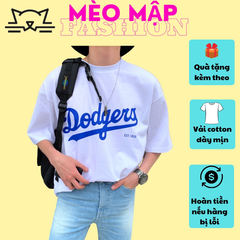 Áo thun bóng chày unisex form rộng tay lỡ MLB Dodgers full tag vải cotton mềm mát mịn Mèo Mập Fashion AT01