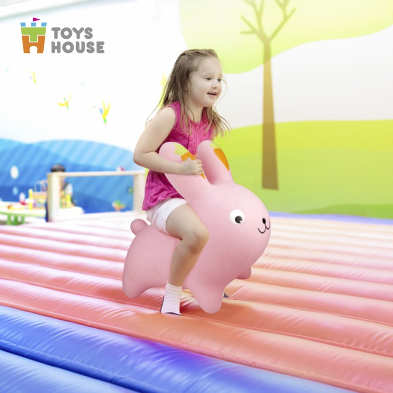 Thú nhún bơm hơi  𝑭𝒓𝒆𝒆𝒔𝒉𝒊𝒑  Đồ chơi thú nhún hình thỏ hồng Toys House cho bé kèm bơm