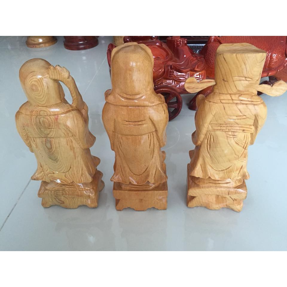 Bộ ba Phước lộc thọ rời, gỗ pê mu, cao 30cm, đem tài lộc, phúc đức cho gia chủ